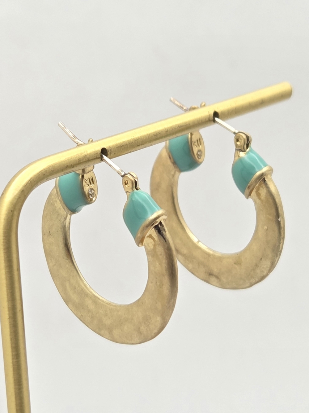 Judith Jack Turquoise Enamel Gold Vermeil Hoop Earrings S925